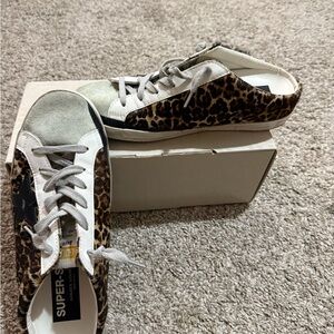Golden Goose Leopard Print Sneakers with Gray Accents